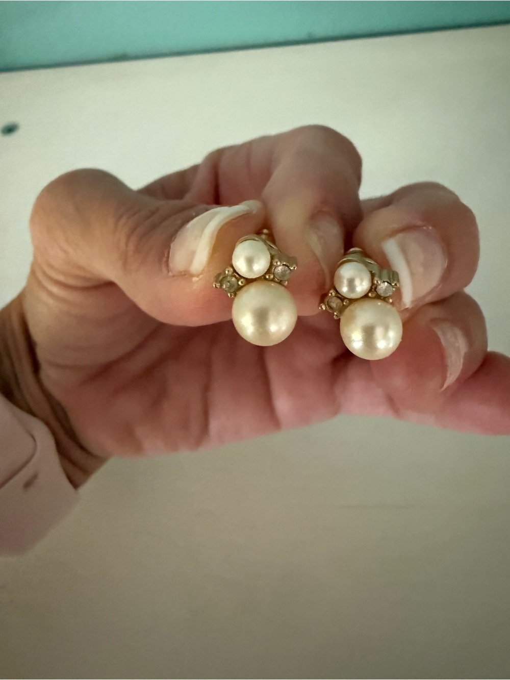 Authentic Vintage Christian Dior Double Faux Pearl Rhinestone Earrings